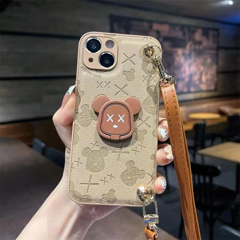奢华潮熊苹果16适用斜挎14手机壳15女iphone13promax挂绳12/11/
