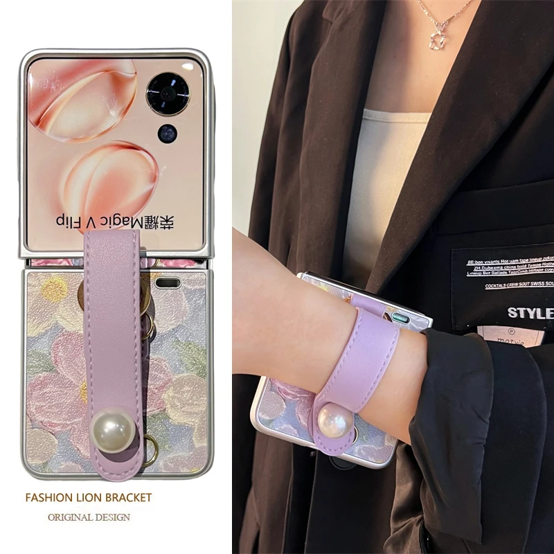 油画花手腕适用荣耀MagicVFlip手机壳折叠小米mixflip华为pocket2