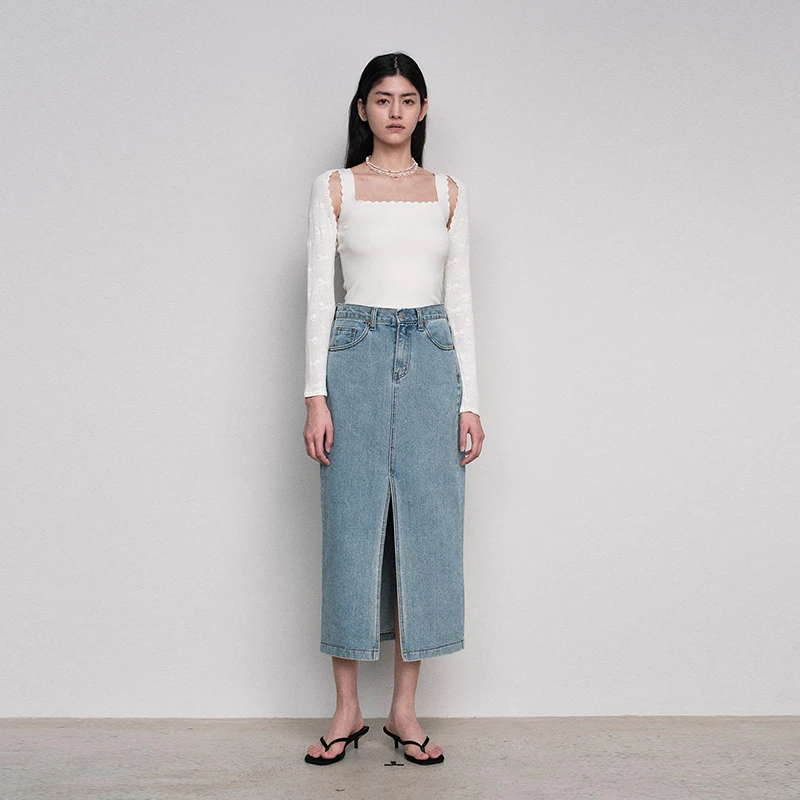 KNiiT KLUBI990·复古牛仔开衩长裙