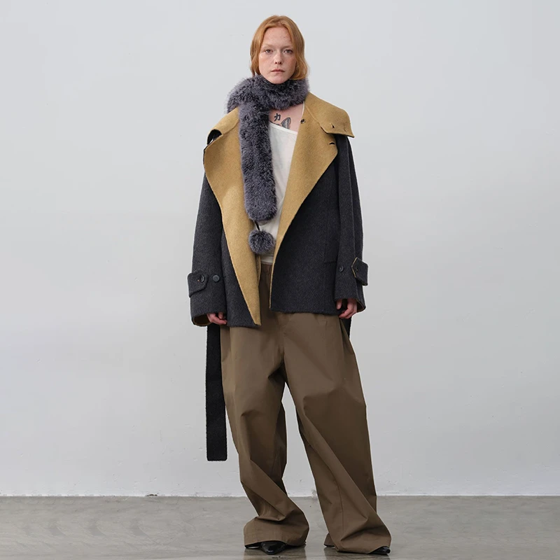Gemini 买手店 Oclock 美丽奴毛纯手工双面呢双色大衣外套女