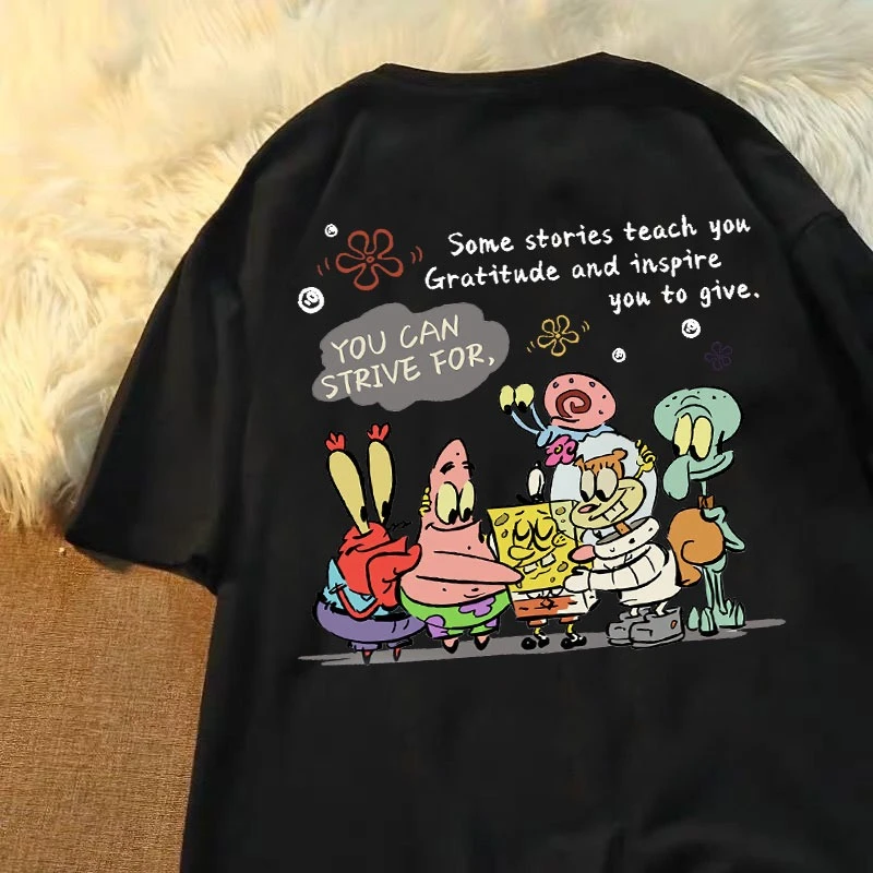 【100%纯棉】纯棉欧美卡通海绵宝宝短袖男女童时髦儿童半袖上衣潮