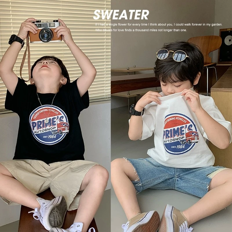 【100%纯棉】男童2023夏季印花上衣儿童中小童新款帅气韩版打底衫