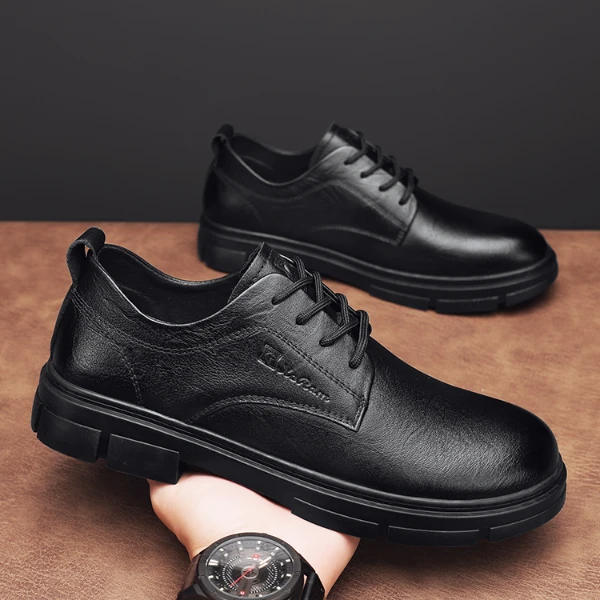 西部公羊春夏新款商务英伦男士百搭休闲牛皮皮鞋黑色轻奢高档男鞋