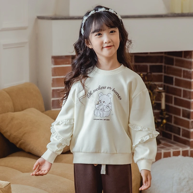 品牌女童卫衣秋装宽松韩版花边圆领上衣新款洋气衣服潮XGE45713