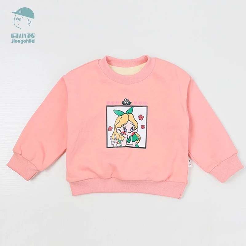品牌女童加绒卫衣秋冬中小童卡通印花上衣儿童加厚衣服XGE27021