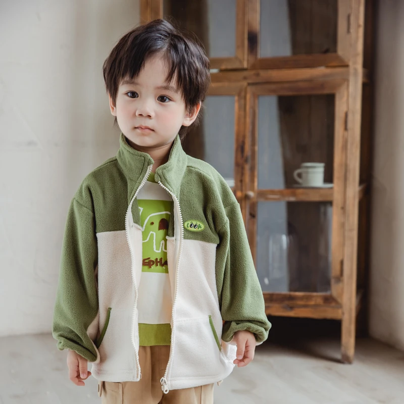 品牌男童摇粒绒外套春秋款轻薄加绒内胆外穿抓绒上衣XBW45871