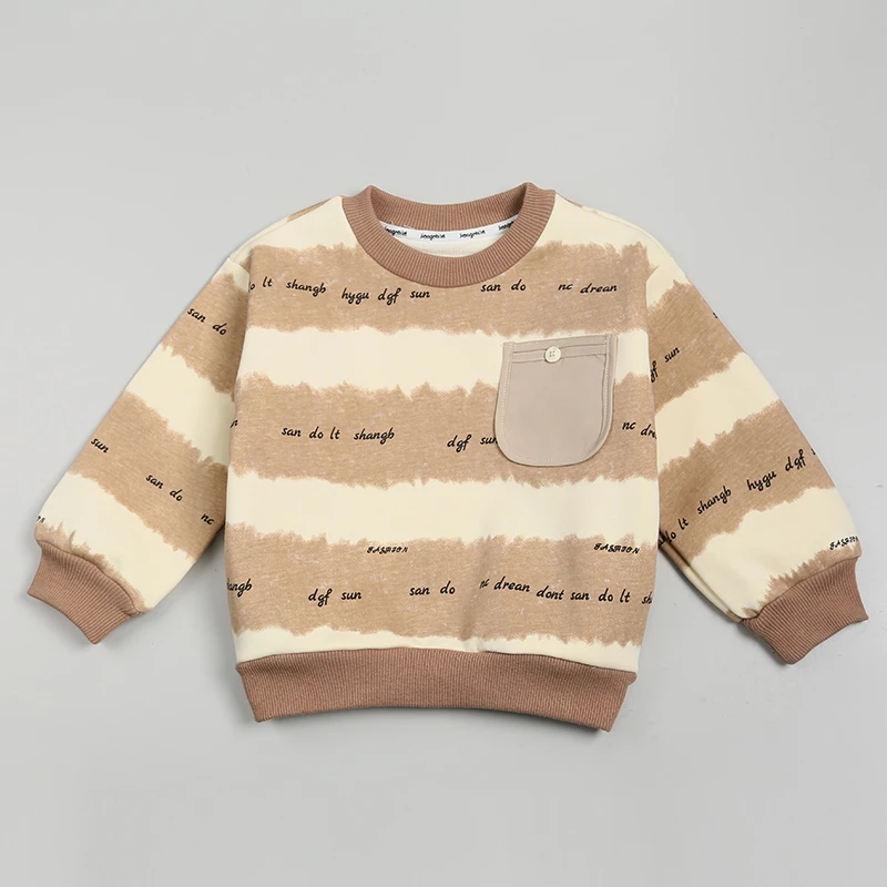 品牌童装加绒卫衣冬2024潮款男孩长袖潮流条纹休闲上衣XBE47528