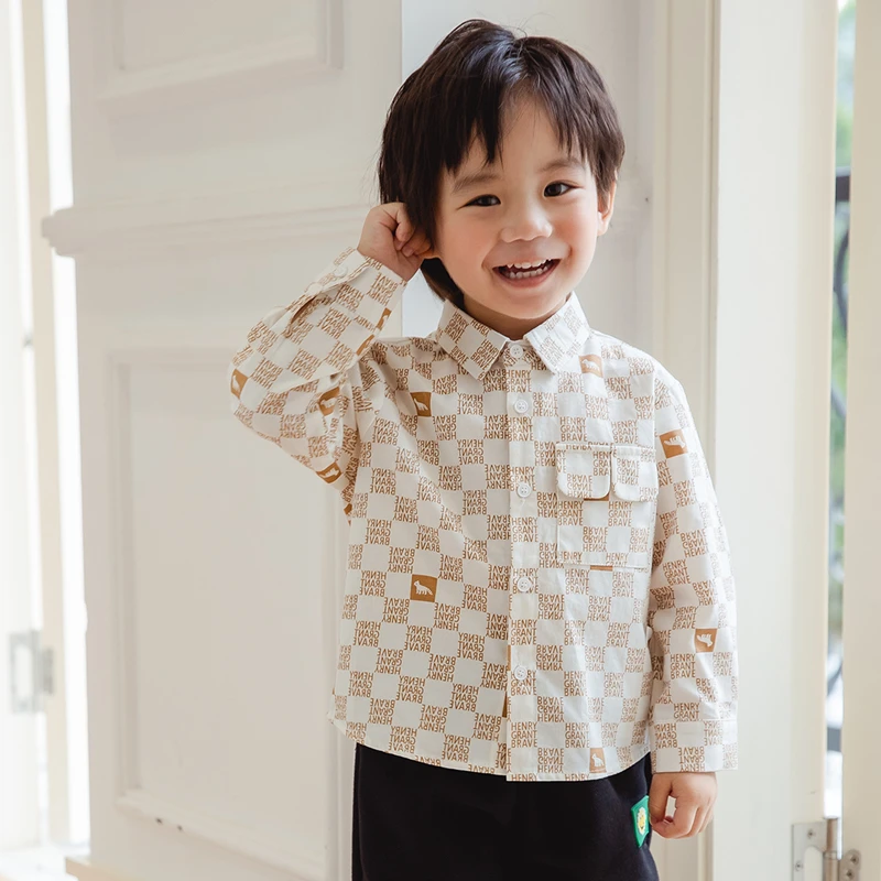 品牌男童格子长袖衬衫春秋新款宝宝纯棉上衣小童儿童衬衣XBC45870