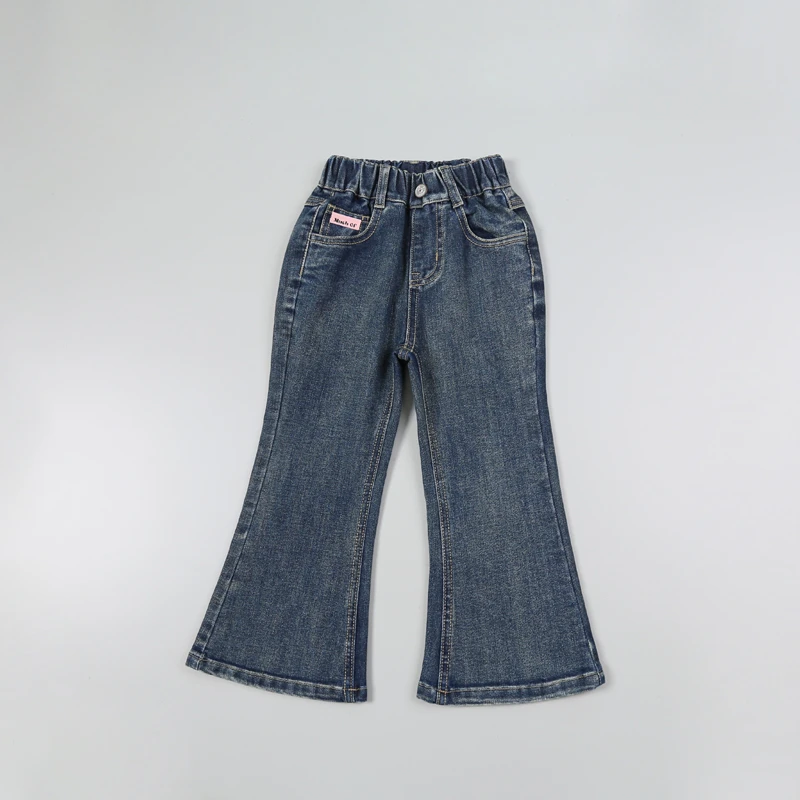 品牌女童牛仔喇叭裤春秋中大童弹力修身软长裤复古潮裤DGK45209