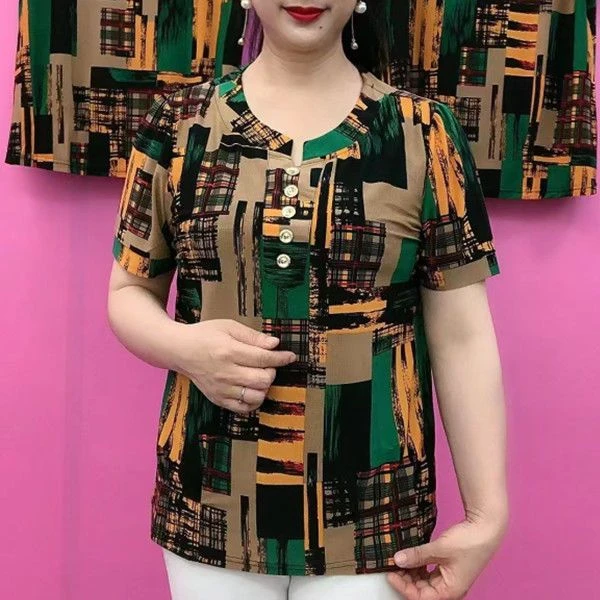 夏季宽松百搭洋气中年妈妈气质轻薄T恤时尚遮肚高端短袖减龄上衣