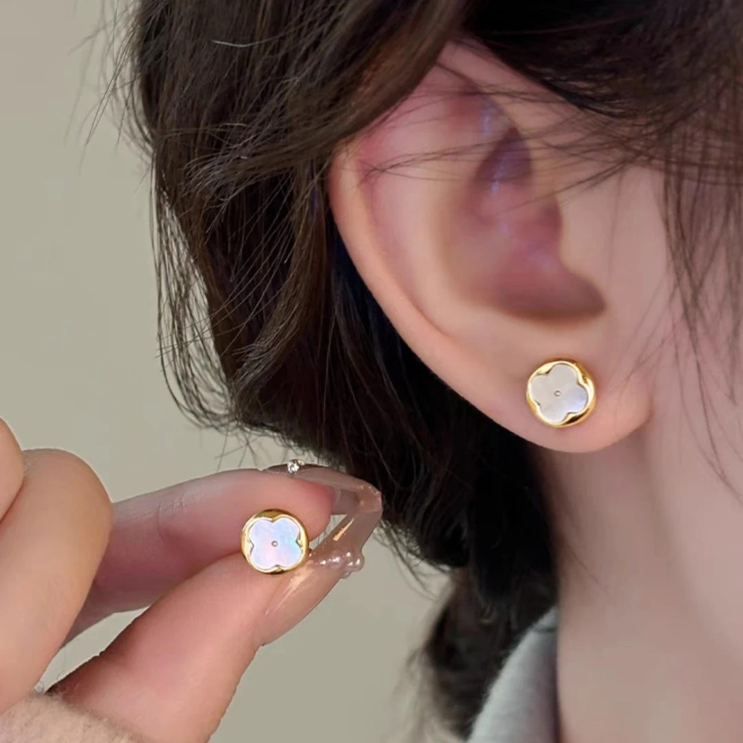 铜合金贝壳耳饰 2016简约圆形花花耳钉