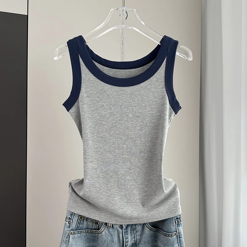 休闲吊带背心女春夏薄款内搭西服外穿2025年新款螺纹修身无袖上衣