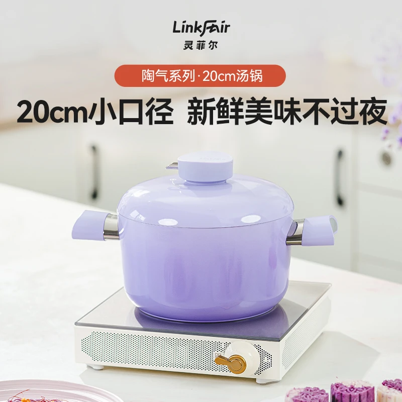 【直播】灵菲尔春城飞花淘气锅20cm汤锅不粘锅家用小型炖锅微压锅