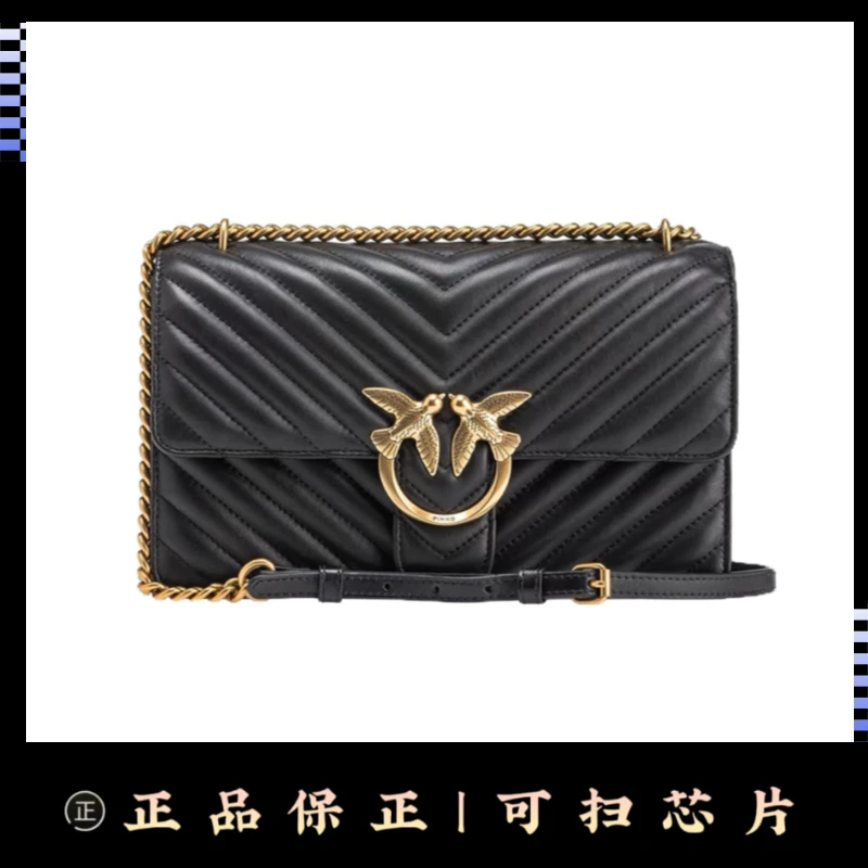 全新未使用 PINKO 23 v纹大号woc 黑金 单肩 链条斜挎包 wk111 r