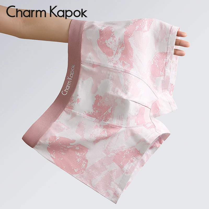 CharmKapok男士内裤粉色印花100%全棉裆纯棉质感抑菌四角裤礼盒装