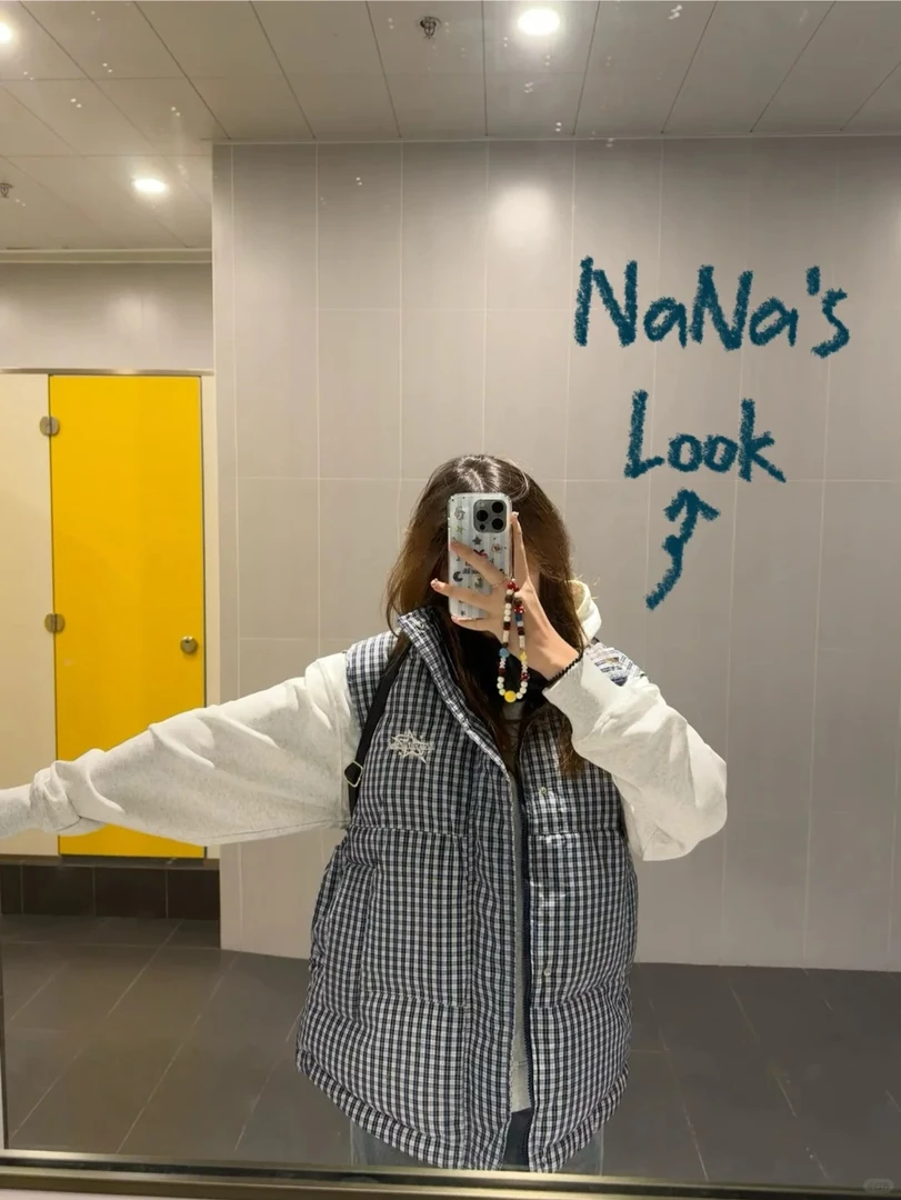 韩版蓝色格子马甲棉服男女秋冬美式复古潮牌休闲宽松叠穿棉衣外套