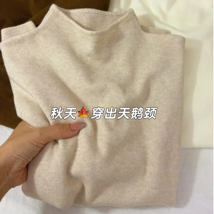 2025秋冬小立领奶fufu软糯针织打底衫女中领毛衣韩版简约上衣内搭