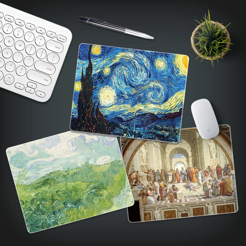 莫奈达芬奇梵高油画鼠标垫锁边小号防滑垫办公家用艺术定制便携垫