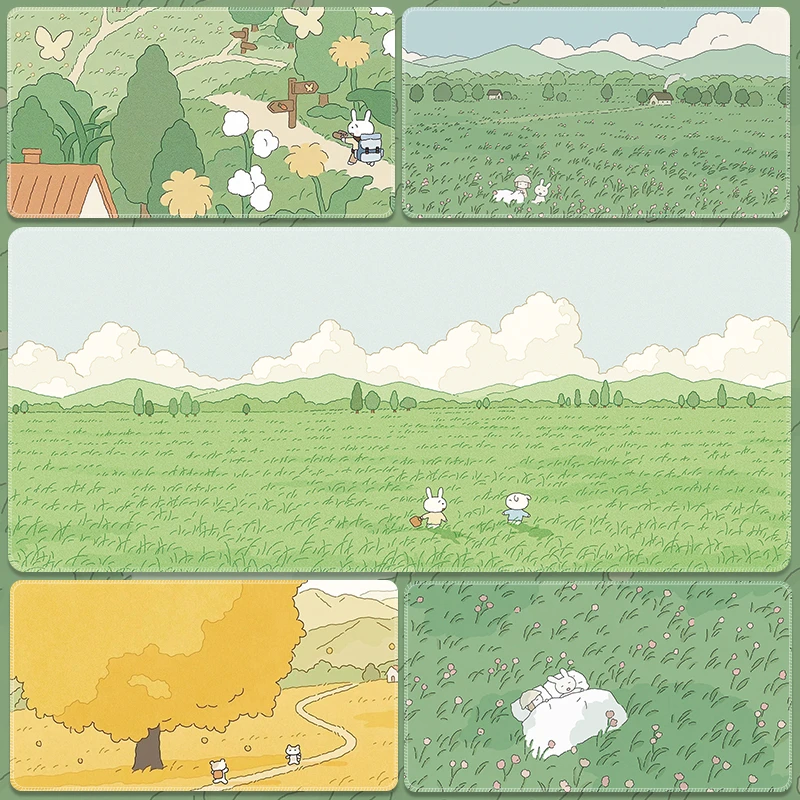 韩国插画超大号鼠标垫绿色护眼治愈女生礼物办公家用键盘护腕桌垫