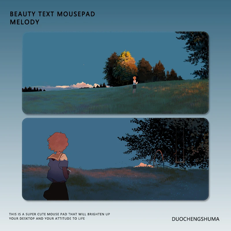 动漫油画风景鼠标垫超大号极简风办公电竞游戏键盘加厚锁边桌垫子