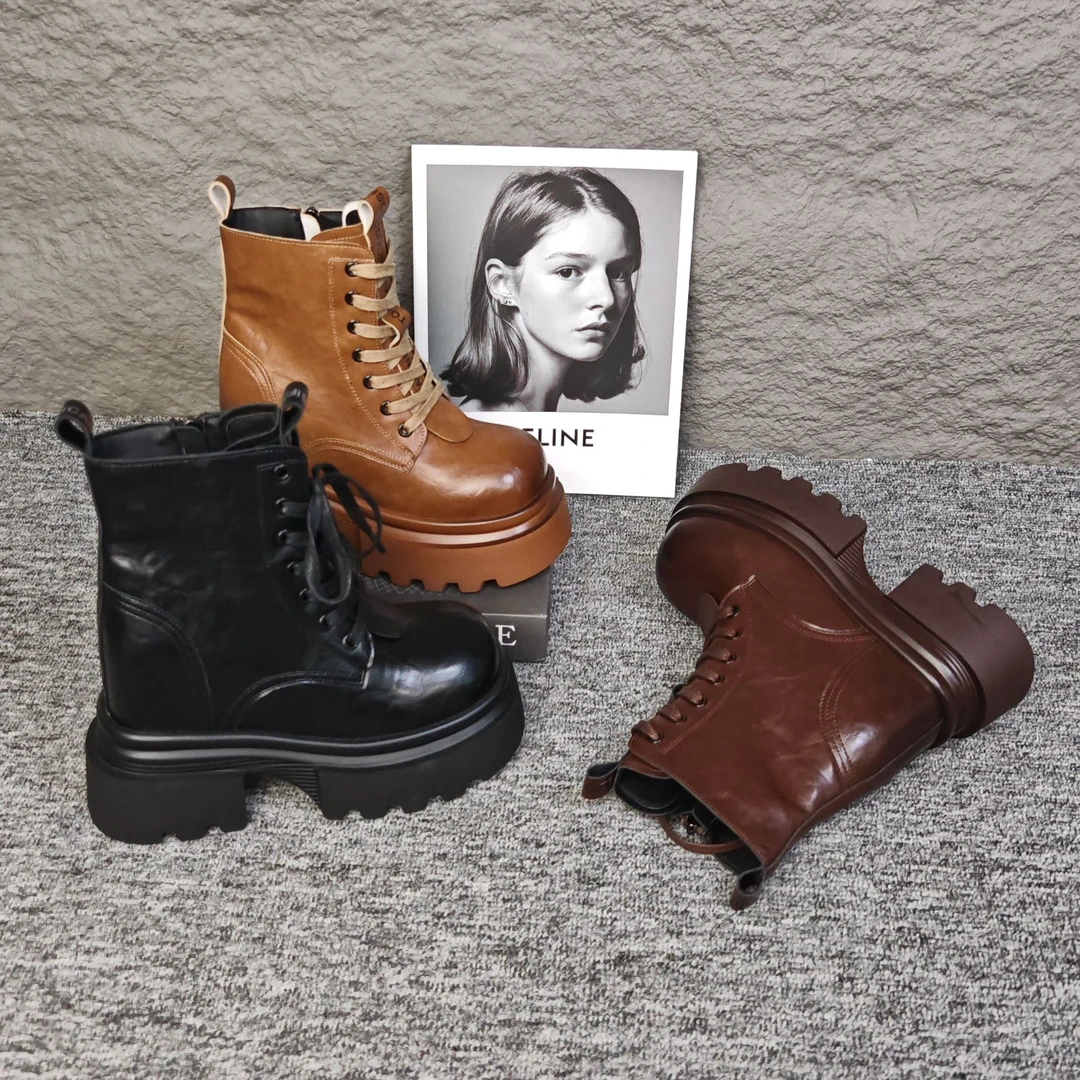 增高12.5cm秋季新款牛皮厚底高帮增高时尚女鞋复古马丁靴百搭8595