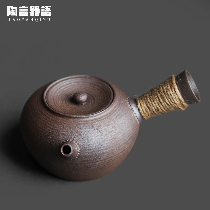 岩矿陶泥圆满侧把煮茶壶复古粗陶材质围炉炭火电陶炉烧水煎药单壶