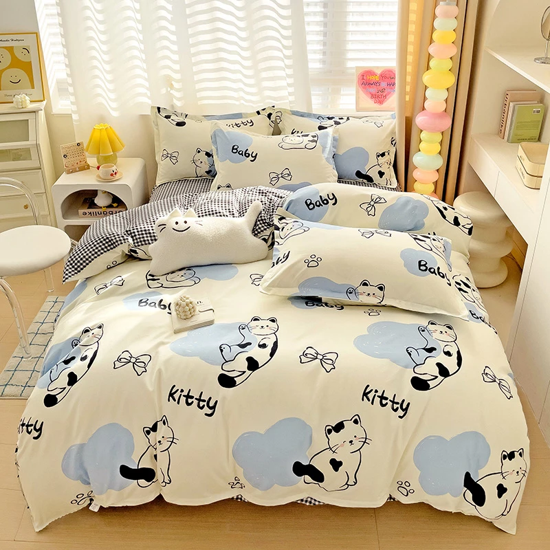 韩式小清新磨毛印花简约轻奢四件套小碎花学生宿舍复古美式三件套