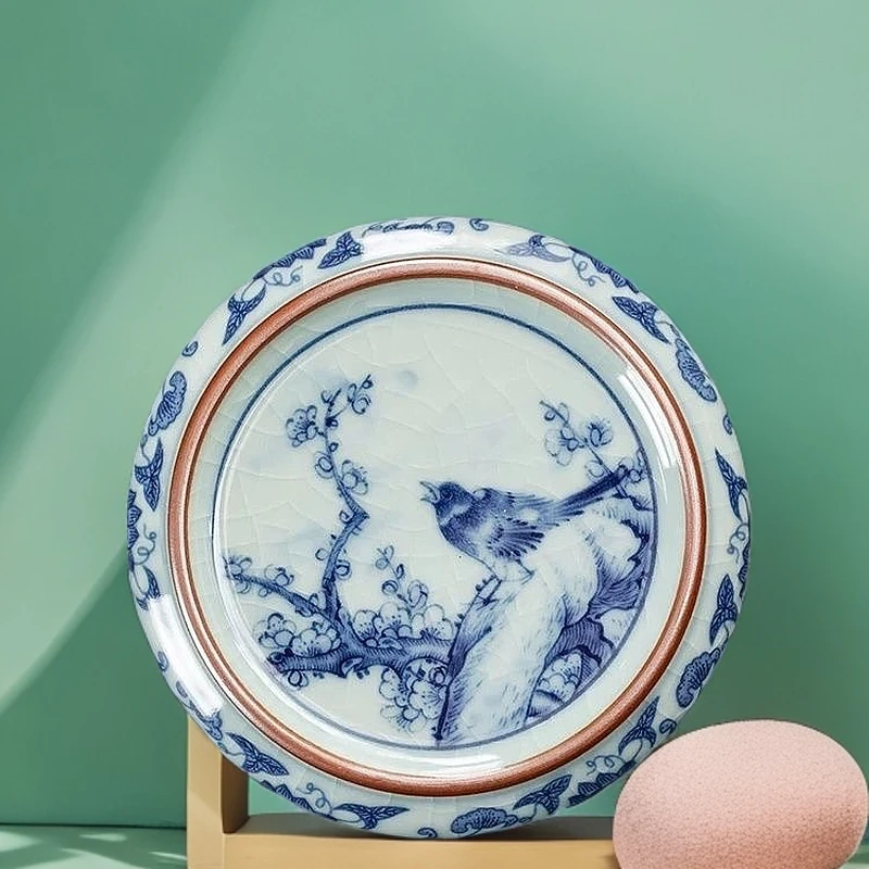 老陶泥青花盖置盖托复古陶瓷杯垫壶承壶垫放壶盖托家用茶道零配件