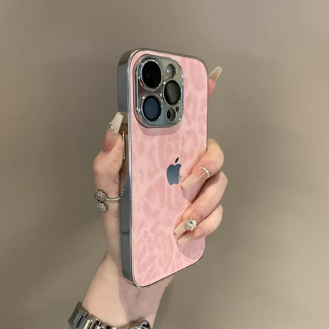 电镀全包镜豹纹适用苹果15手机壳苹果16新款iphone14pro小众13