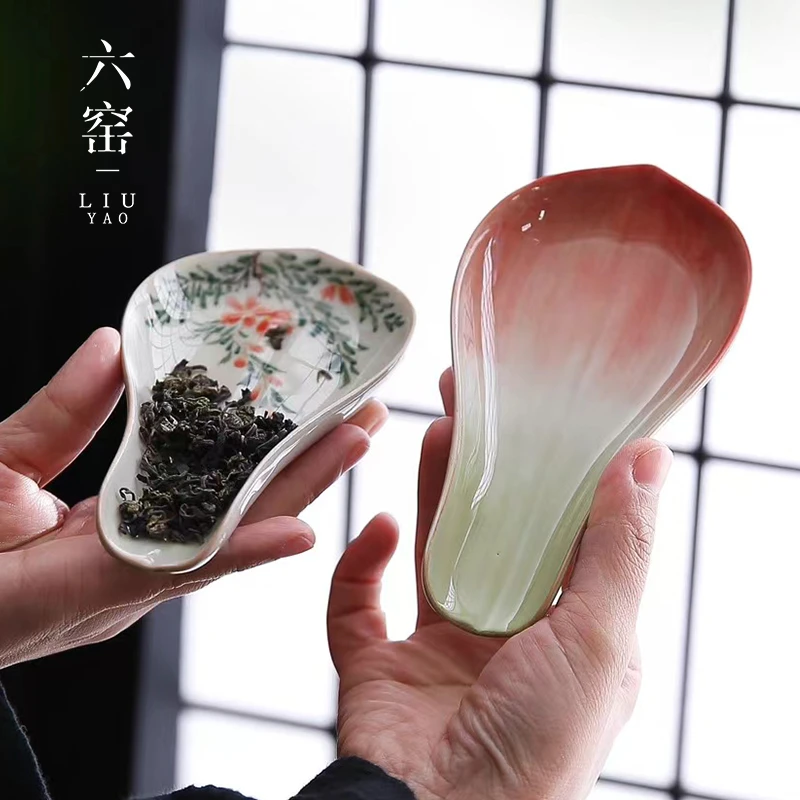 手绘陶瓷茶则茶荷中式小清新功夫茶具茶道配件零配赏投茶醒茶器
