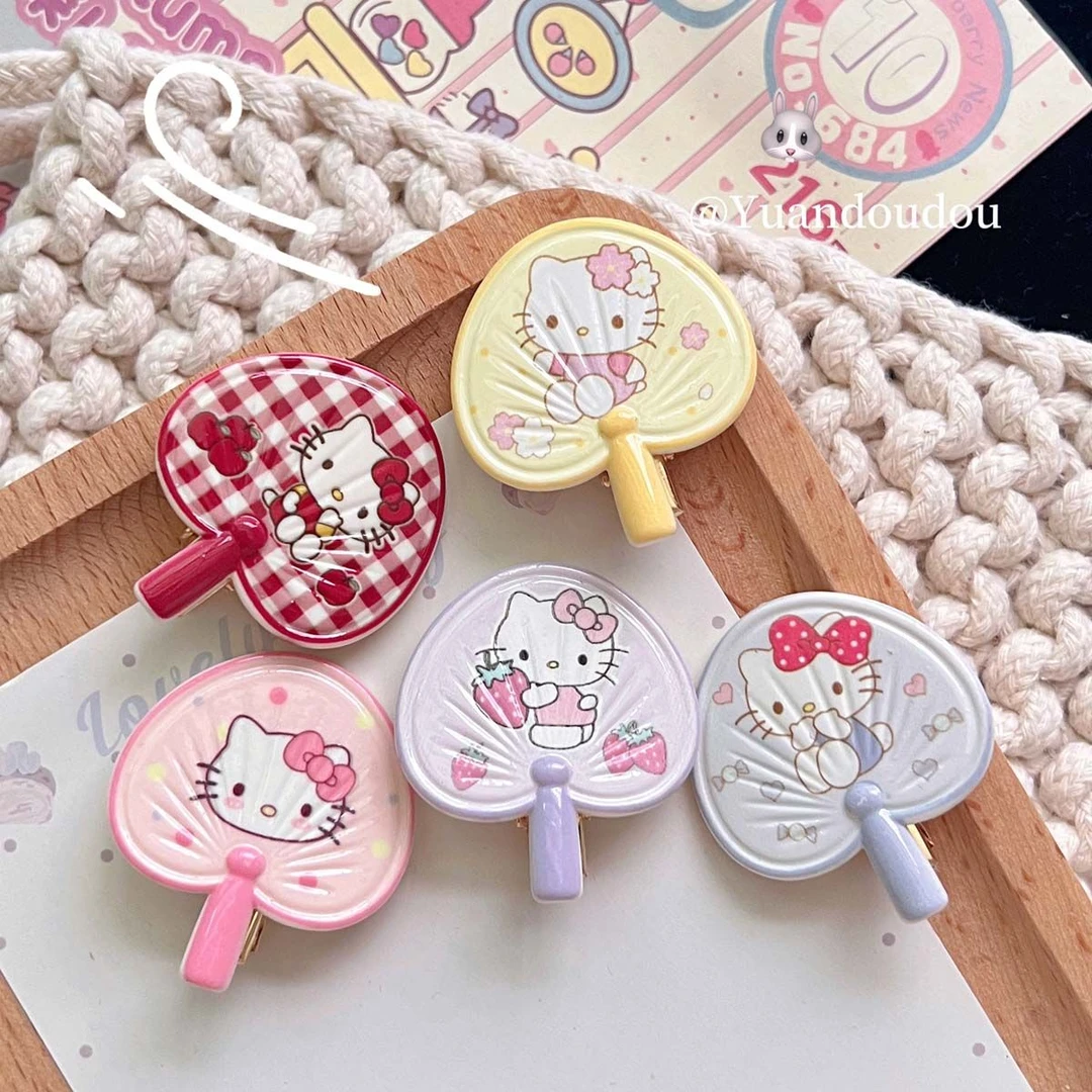 夏天扇子Hello kitty猫发夹甜妹ins风少女刘海夹创意卡通清新发卡