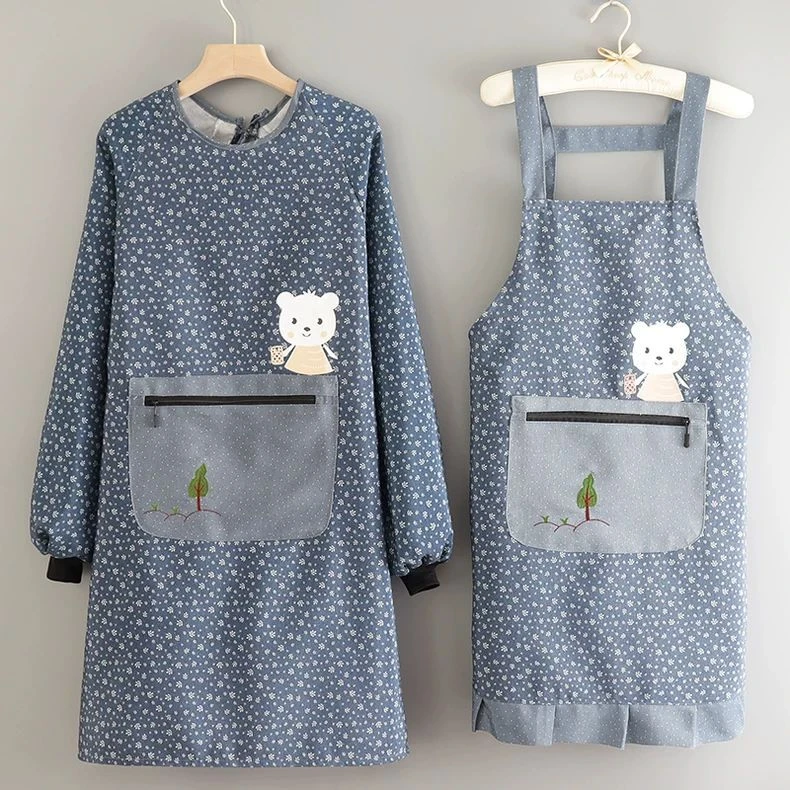 时尚长袖工作服防油污耐磨透气帆布厨房围裙女士罩衣定制logo