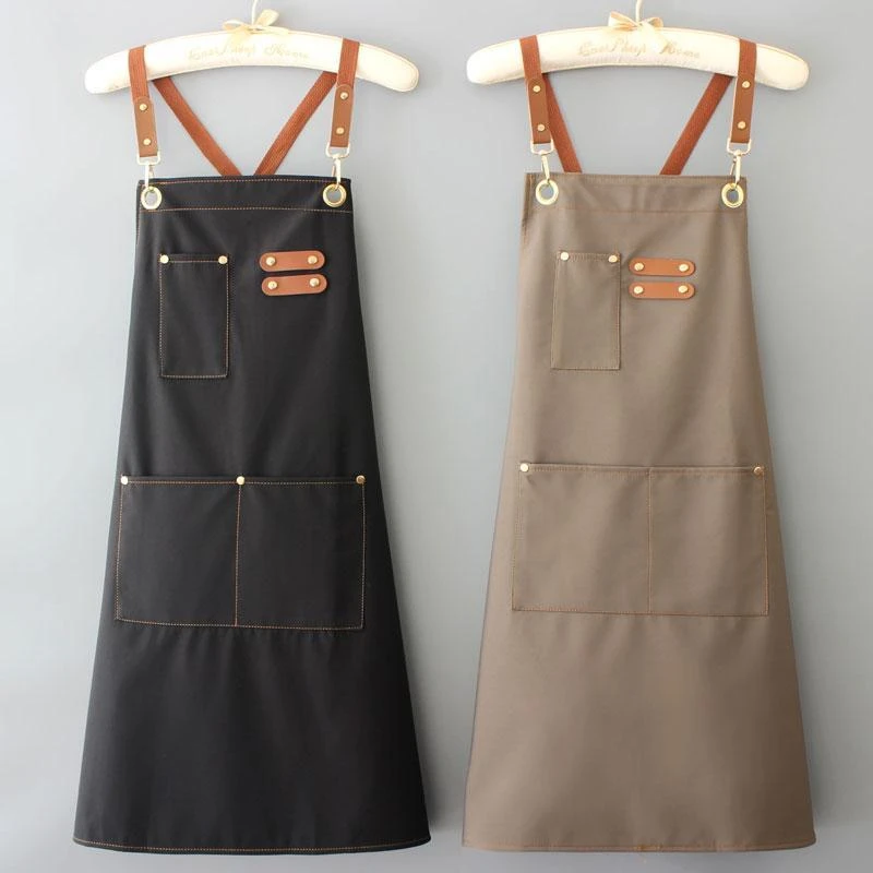 新款厨房洋气防水餐饮工作围裙防油耐磨透气男女定制logo印字围腰