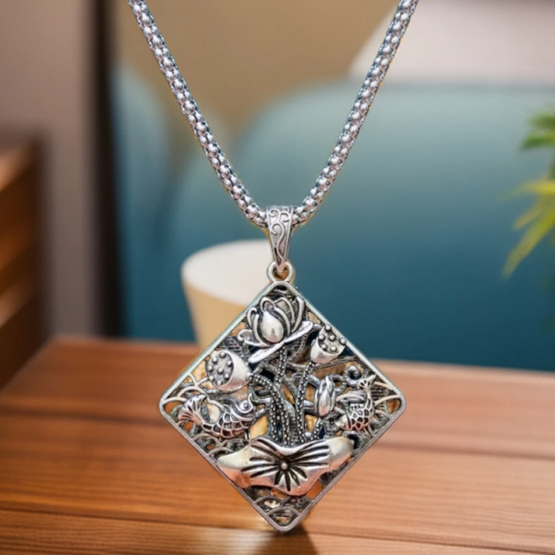 4 女士好运连连镂空毛衣链，新中式长款项链毛衣链复古做旧款