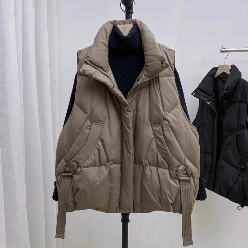 200-300斤飘带百搭加厚棉服马甲显瘦背心秋冬洋气保暖马夹短外套