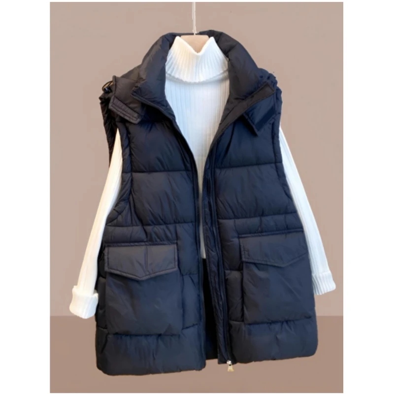 200-300斤胖mm欧版宽松中长款无袖棉衣马甲女秋冬款加厚棉服背心