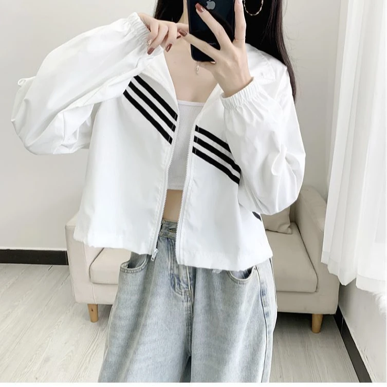 【大码胖mm】撞色夏季立领防晒衣女外穿轻薄时尚减龄小开衫防晒上衣