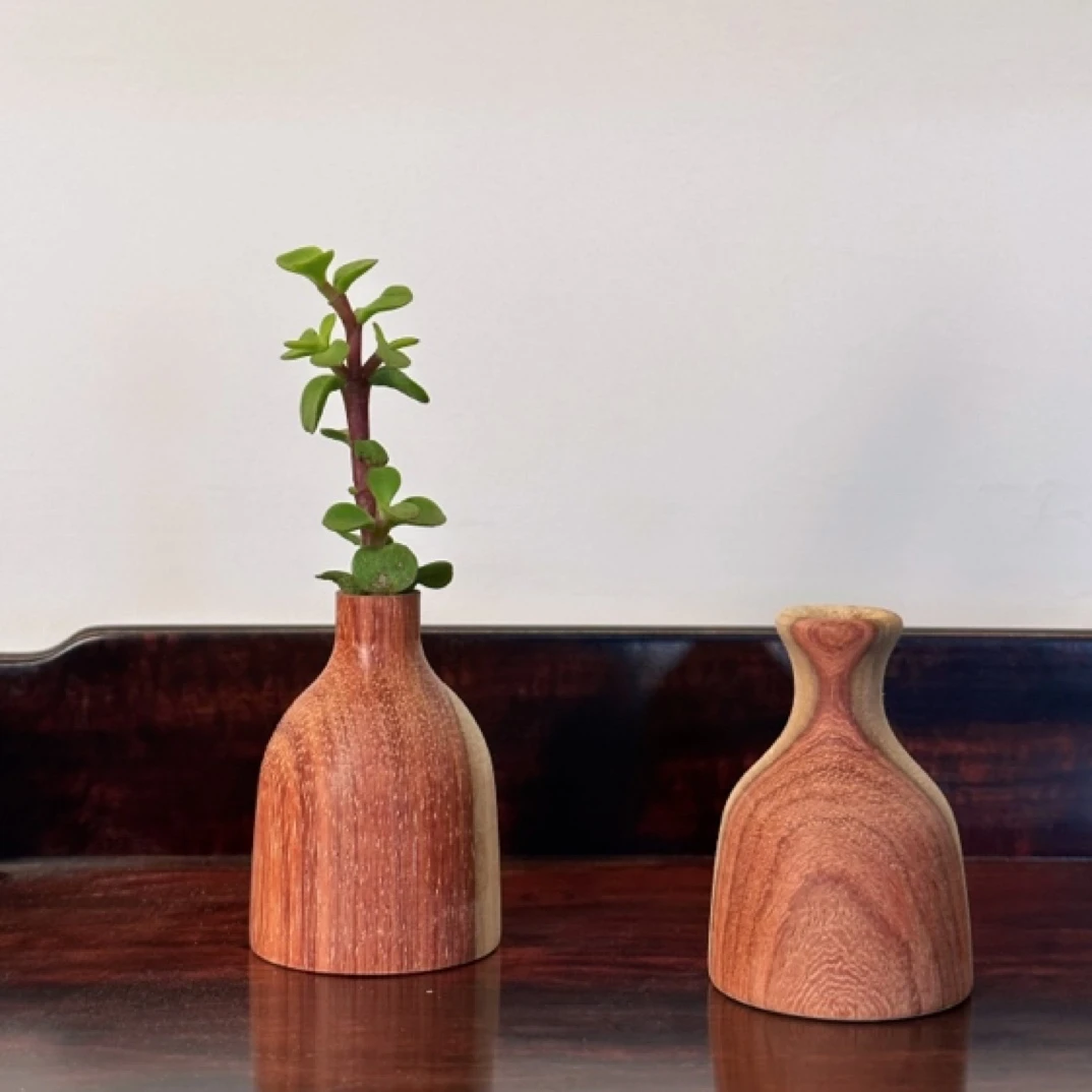缅甸花梨木大果紫檀花插精美摆件花器