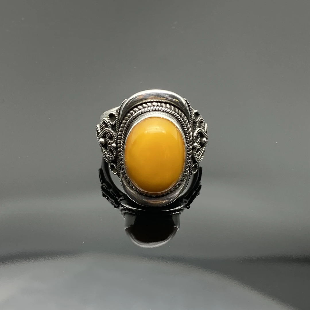 足银戒指 足银镶嵌戒指    民族风手工花丝镶嵌做旧工艺气质个性