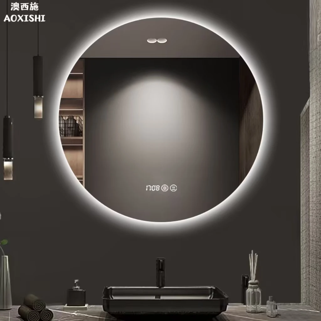 澳西施浴室智能镜定制卫浴化妆镜高清防雾镜子发光镜免打孔圆镜子