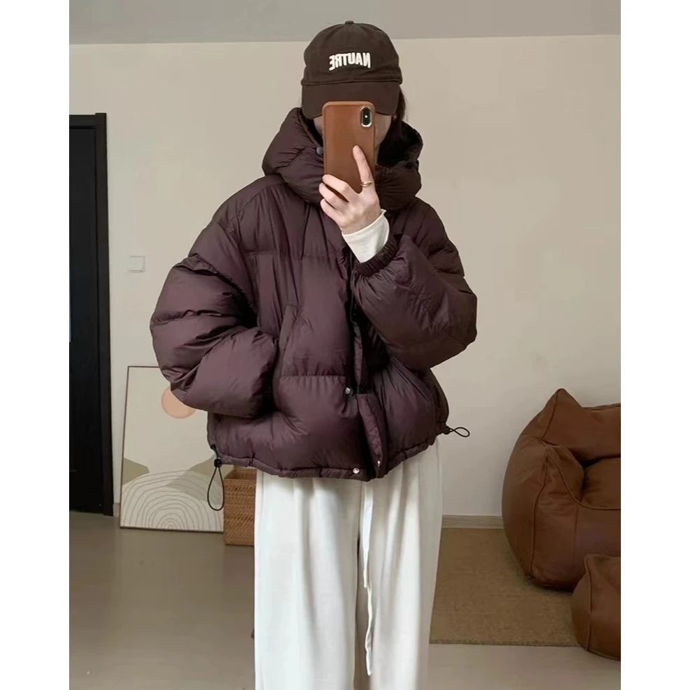 【羽】保暖羽绒服连帽设计款宽松小个子白鸭绒加厚冬季外套‘托