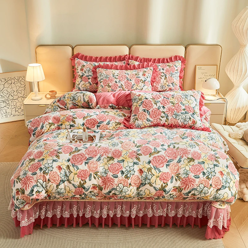 【牛奶绒加厚床盖】牛奶绒加厚加绒床盖三件套四件套防滑防静电床单