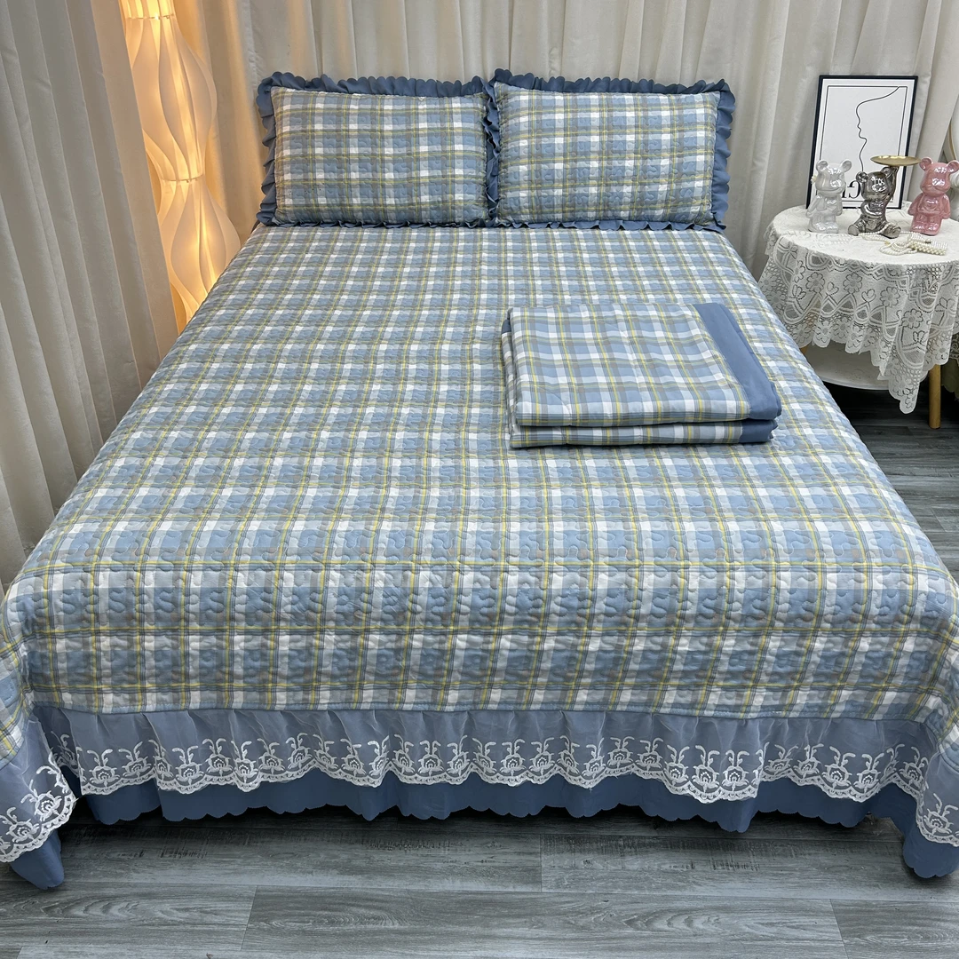 床盖三件套床盖夏被四件套床罩防滑亲肤绗缝印花双面床单榻榻米