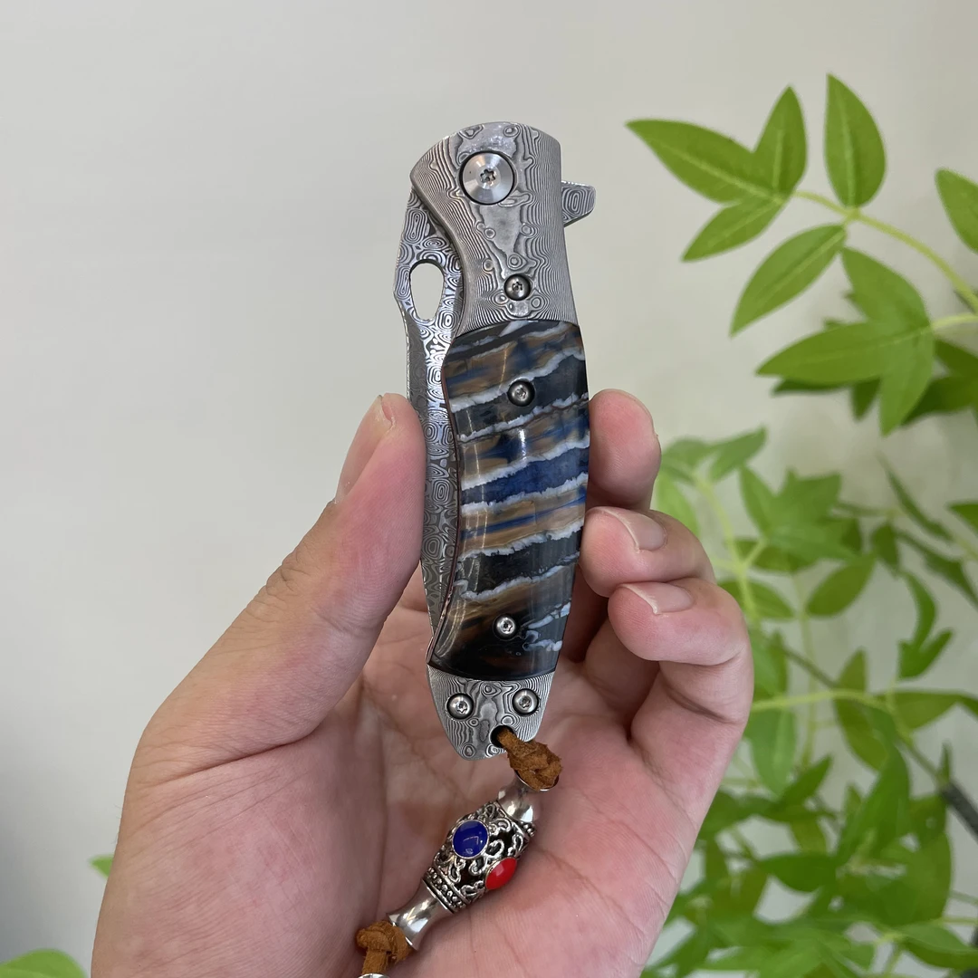 瑞粉折叠户外刀猛犸臼齿盘玩把玩高端水果刀切肉切菜快开进口粉末