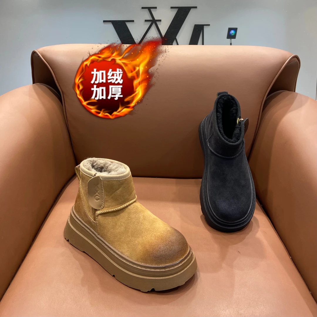高版本女鞋秋冬雪地靴加绒加厚新款擦色保暖棉鞋厚底防水防滑时尚