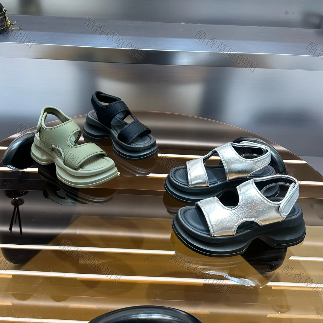 酷香草时尚厚底网红魔术贴女2024夏新款休闲百搭软底防滑露趾凉鞋