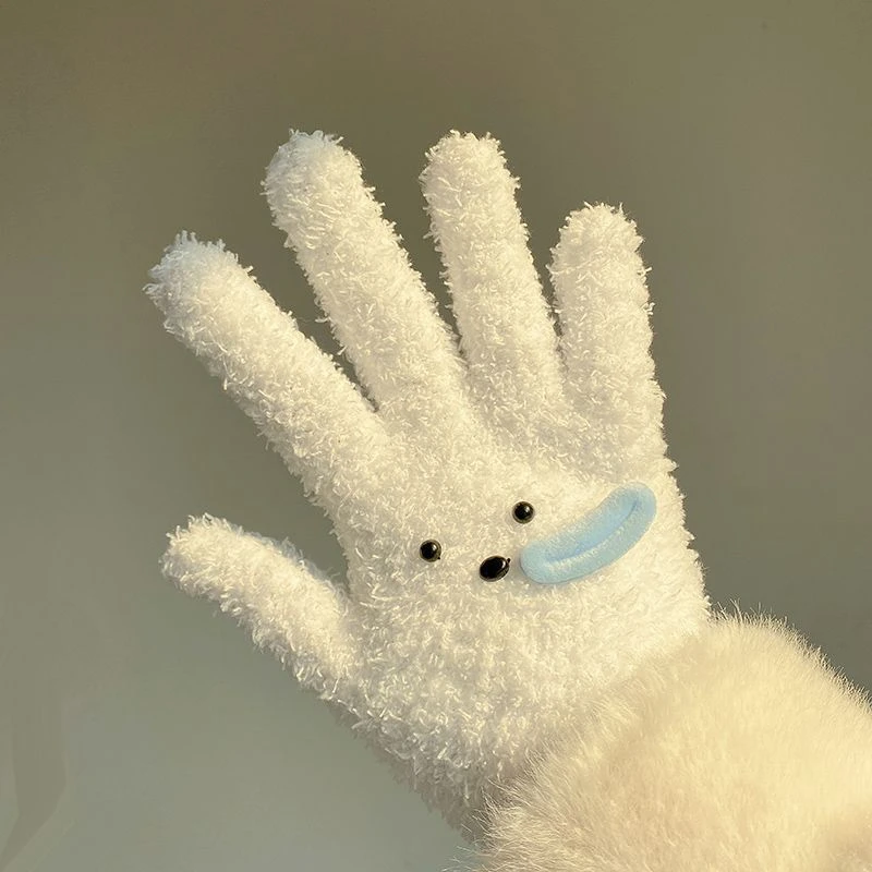 新款毛绒可爱小狗吐泡泡手套女冬季防寒保暖学生分指户外骑行yj