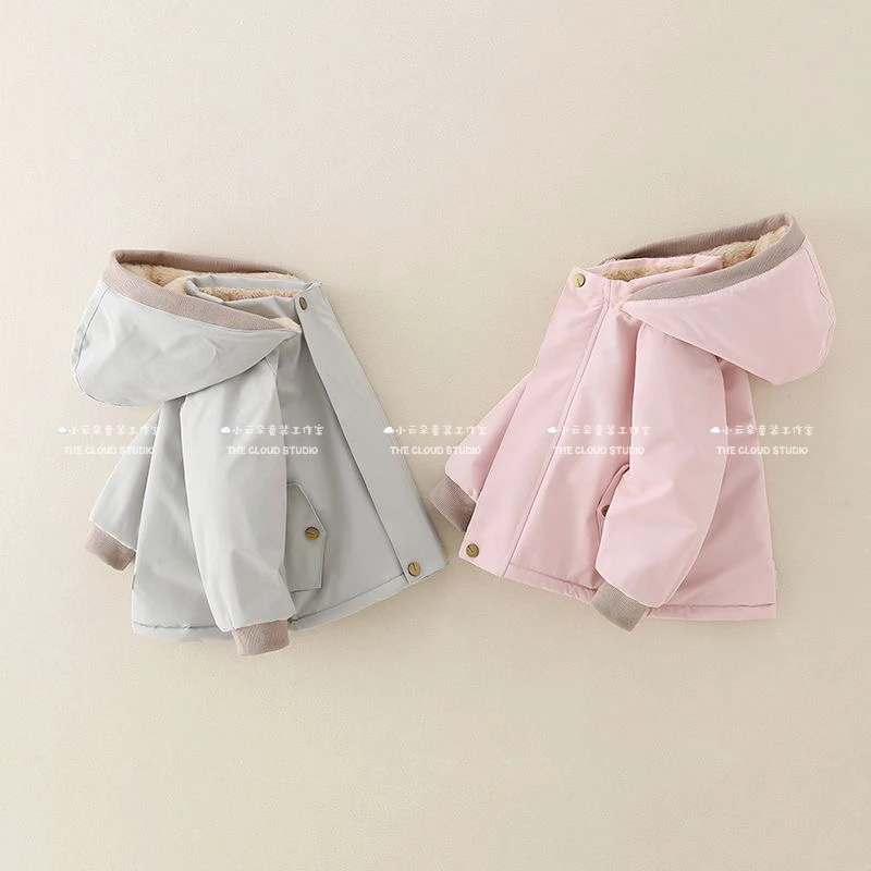 2024爆款秋冬男女童外套杜邦三防冲锋衣外套韩版时尚纯色加厚外套