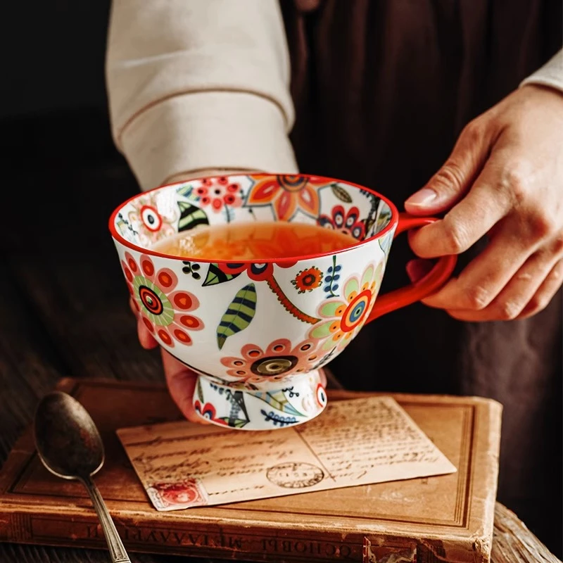 陶瓷高脚杯大容量早餐牛奶茶水杯创意个性咖啡杯