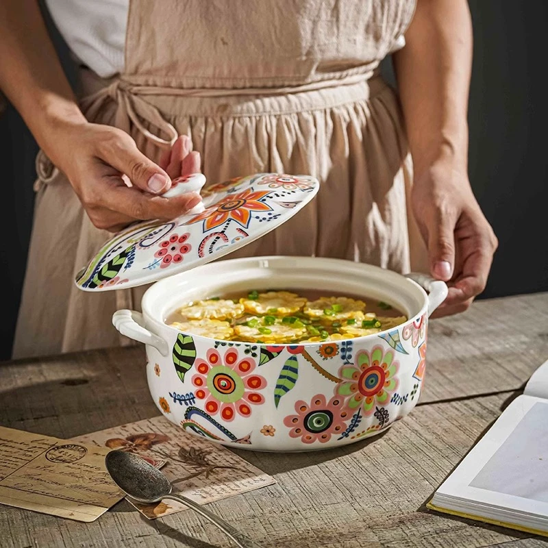 蝶恋花陶瓷带盖汤锅